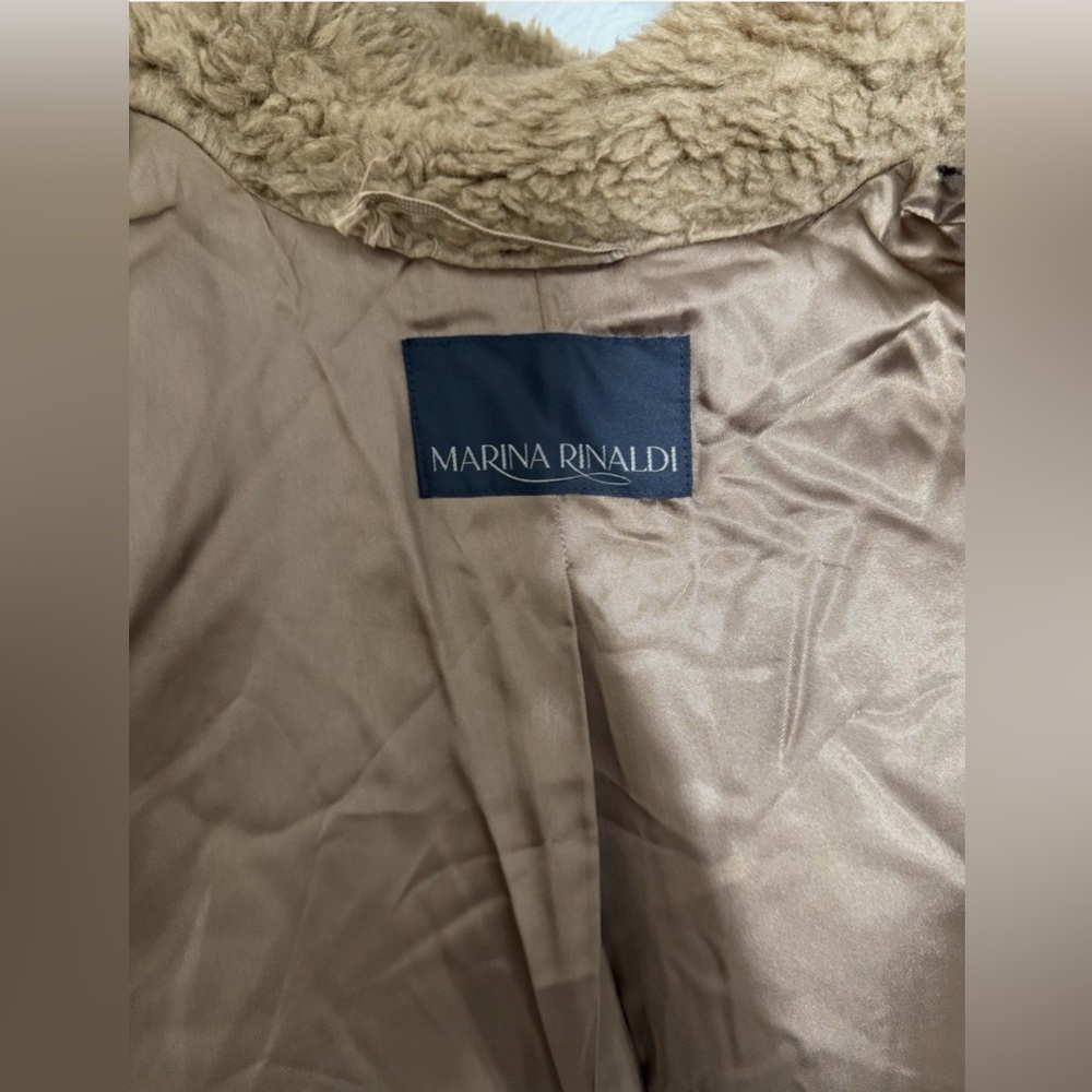 Marina Rinaldi by Max Mara Teddy Coat in Light Brown Wool and Camel US 18W/MR27 - Picture 9 of 10